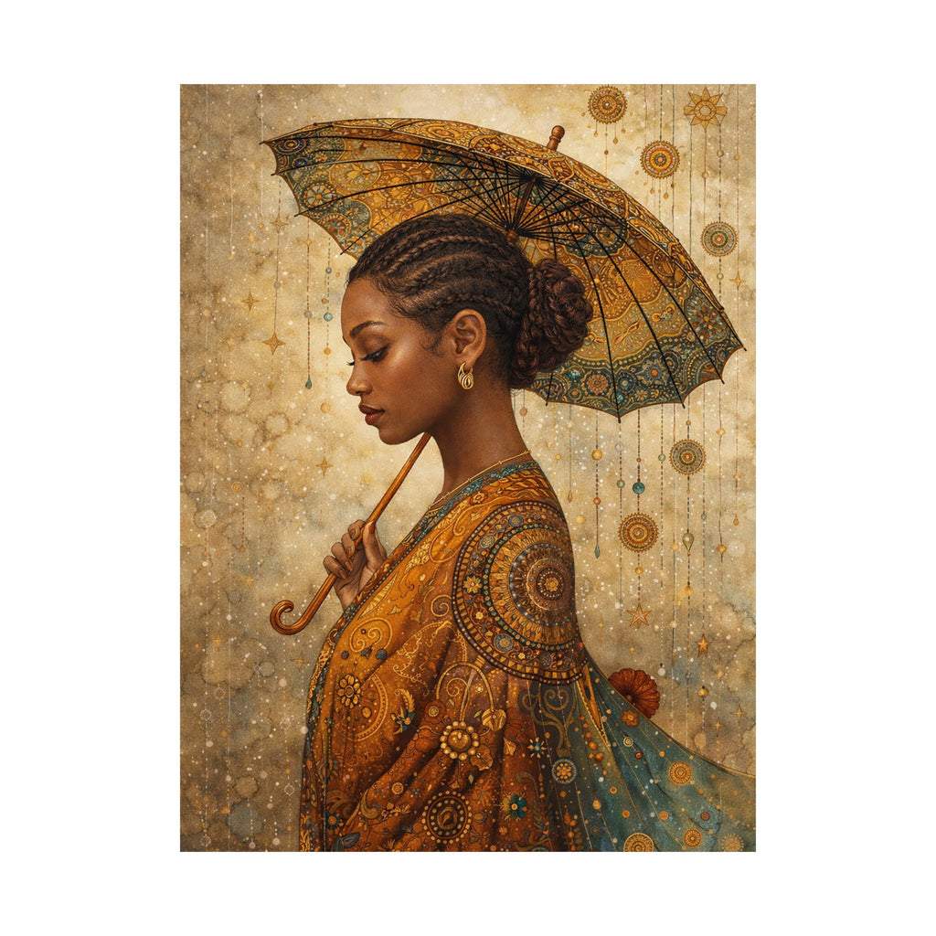 Golden Serenity – Afrocentric Black Woman Wall Art Print