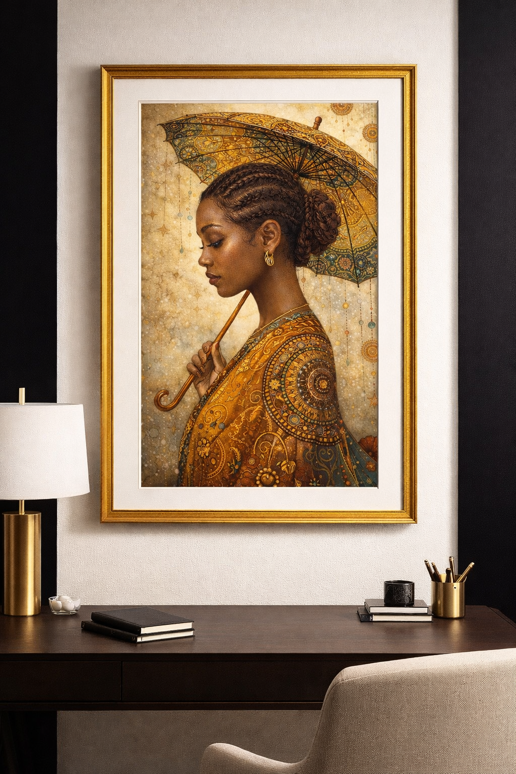 Golden Serenity – Afrocentric Black Woman Wall Art Print