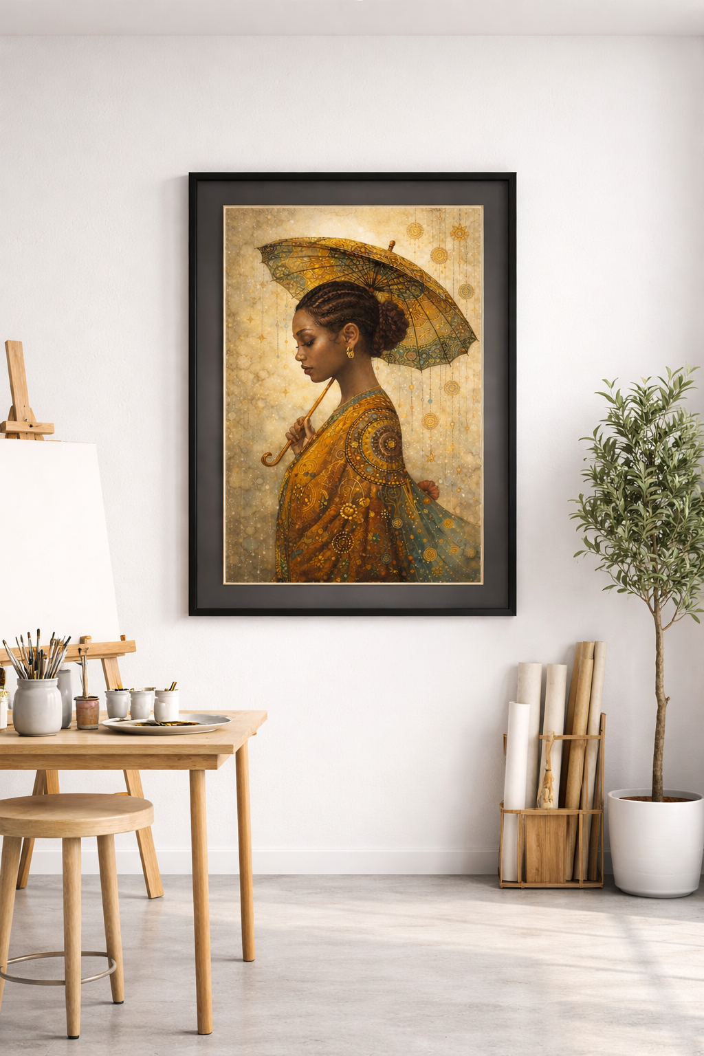 Golden Serenity – Afrocentric Black Woman Wall Art Print