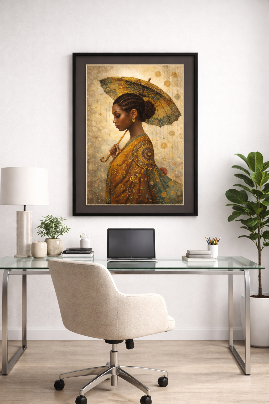 Golden Serenity – Afrocentric Black Woman Wall Art Print